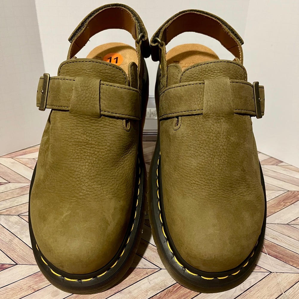 Dr Martens Jorge II Tumbled Nubuck Muted Olive Leather M 10 W 11 Slingback Mules - Picture 3 of 11